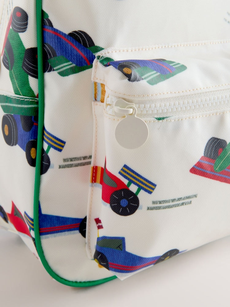 Ecru White All-Over-Print Cars Backpack
