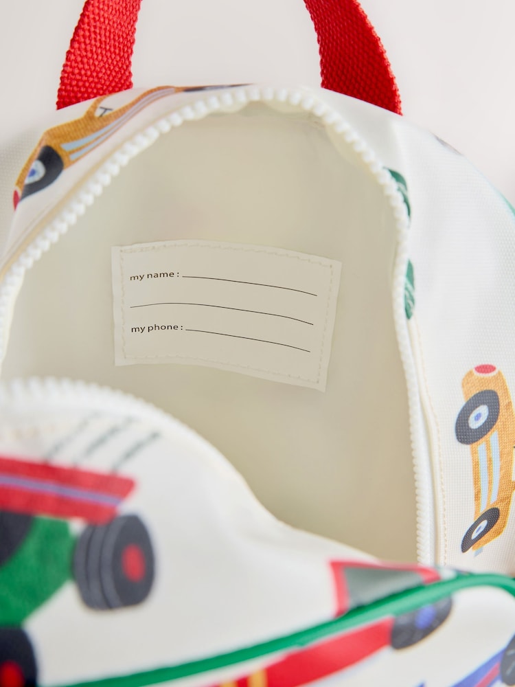 Ecru White All-Over-Print Cars Backpack