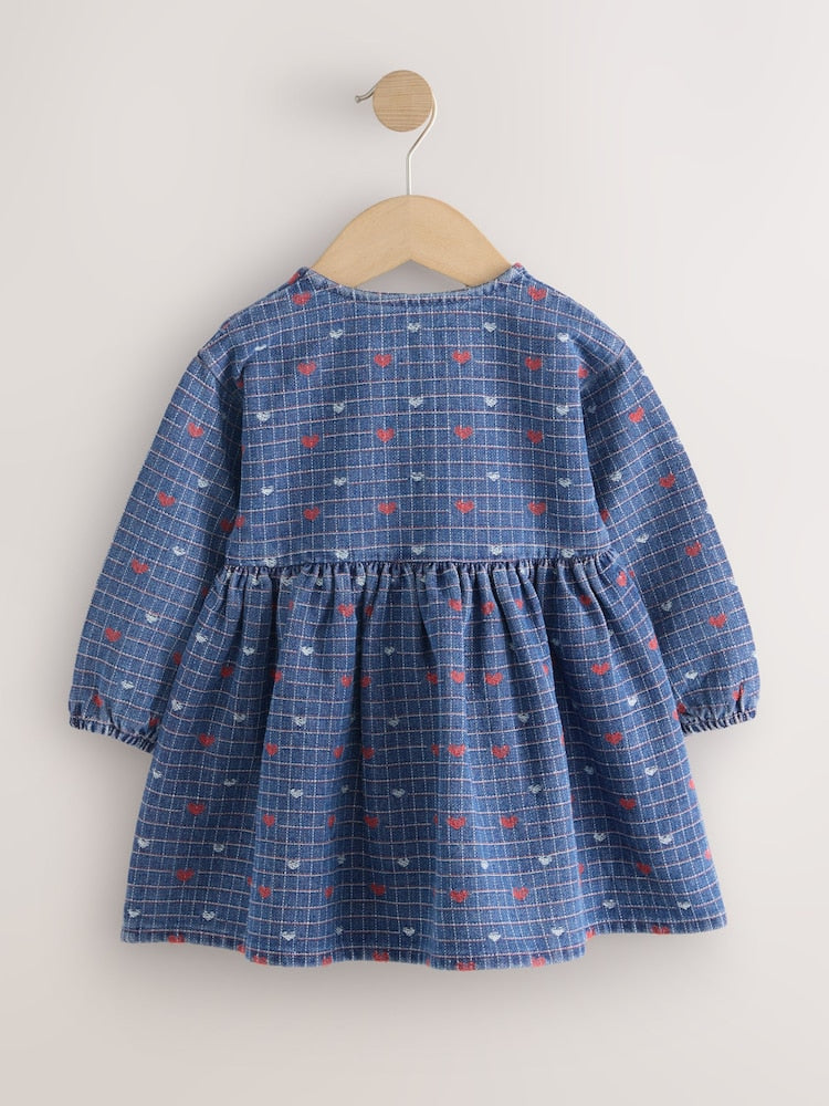 Blue Denim Jaquard Heart Denim Long Sleeve