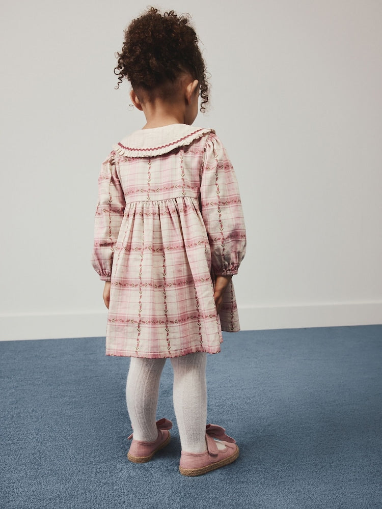 Pink Check Long Sleeve Collar