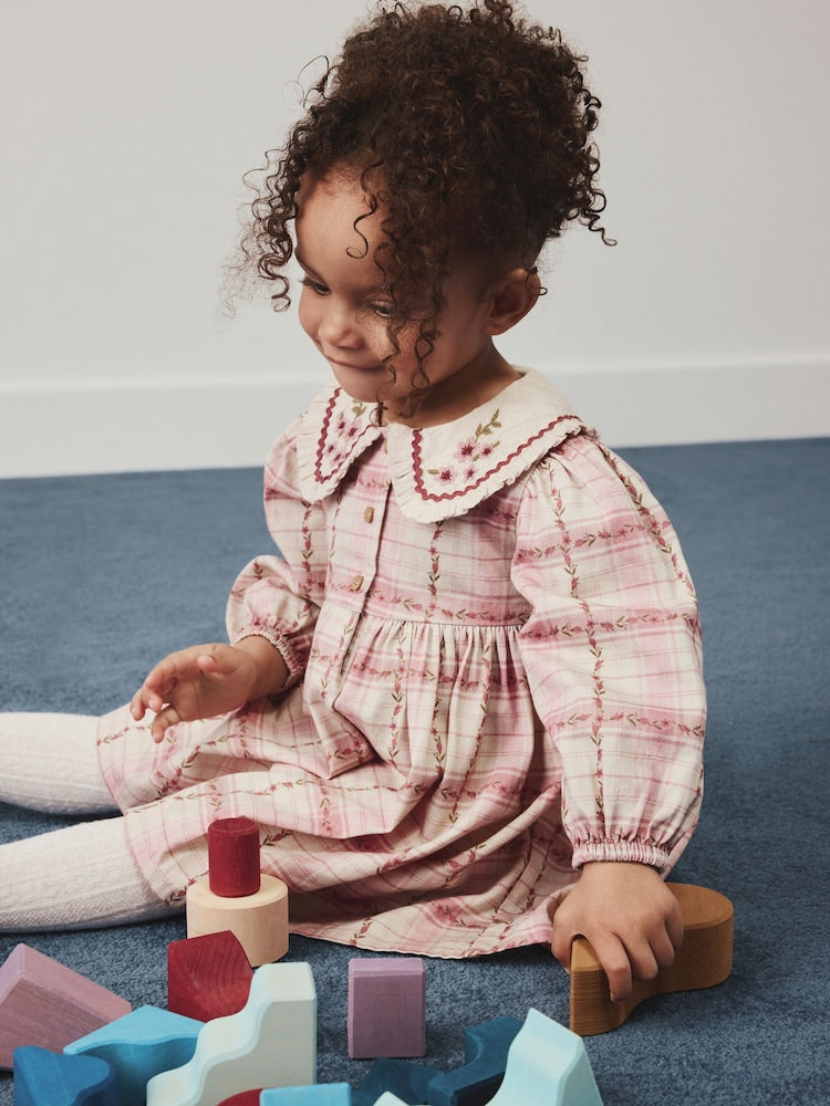 Pink Check Long Sleeve Collar