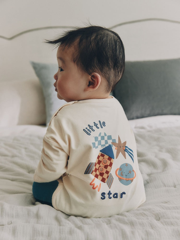 Neutral/Blue Space Top and Leggings Baby Set (0mths-2yrs)