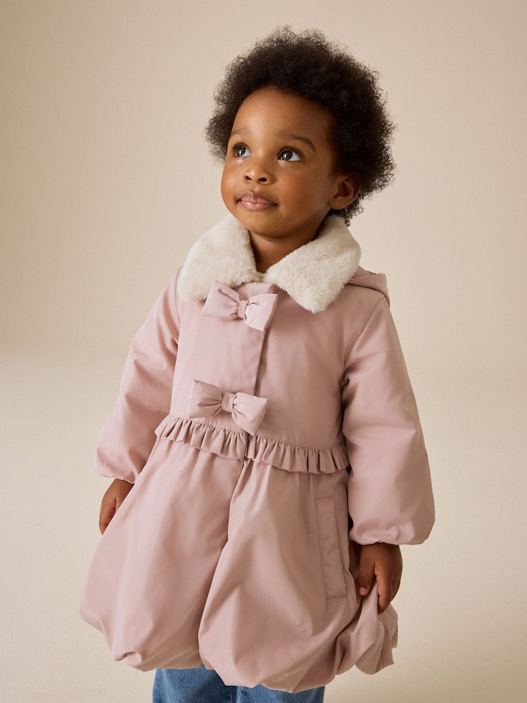 Pink Shower Resistant Faux Fur Collar Padded Coat (3mths-7yrs) - Pink / 12 - 18 Months (80 - 86cm)