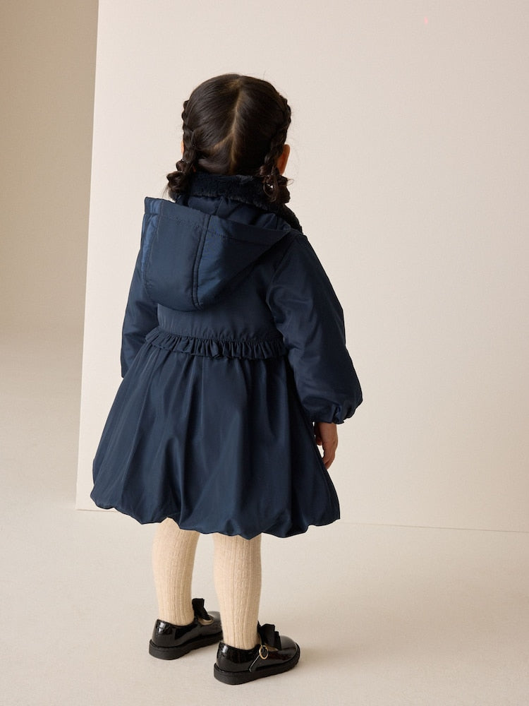 Navy Blue Shower Resistant Faux Fur Collar Padded Coat (3mths-7yrs)