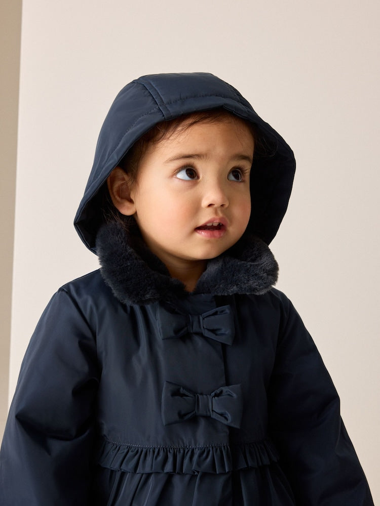 Navy Blue Shower Resistant Faux Fur Collar Padded Coat (3mths-7yrs)