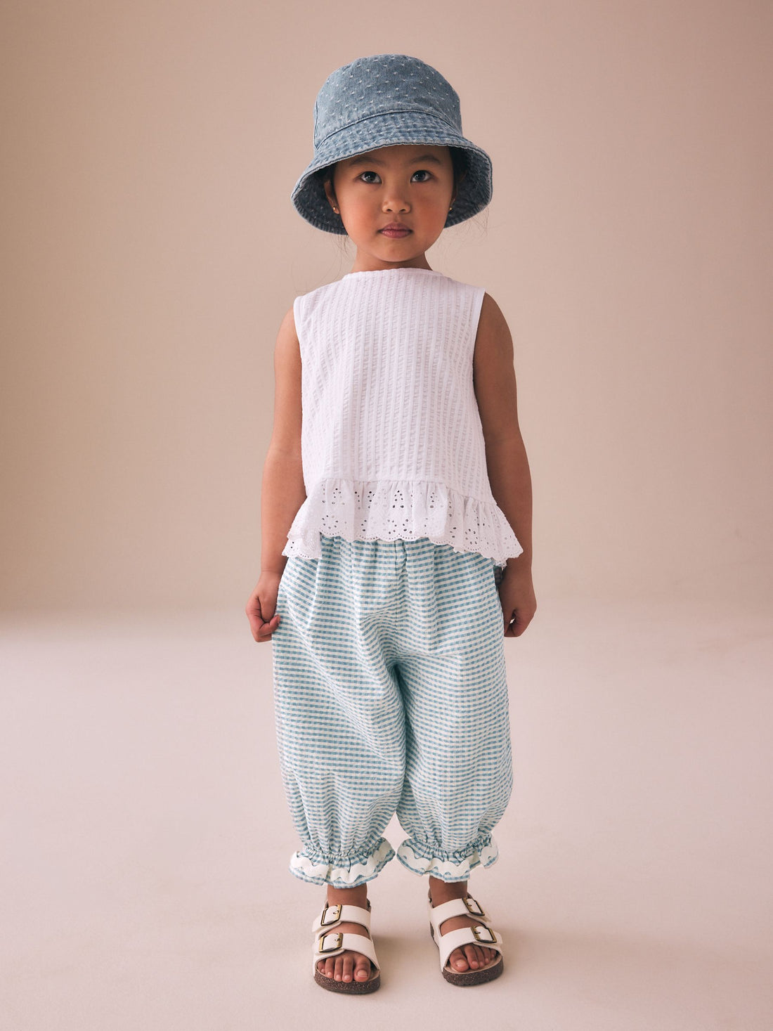 Blue/Ecru Gingham Bloomer Pullon Trousers (3mths-7yrs) - Size 3-6 Months (62-68cm)