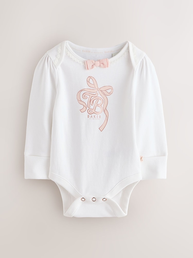 Baker by Ted Baker Pink 3 Piece Bodysuit, Monogram Printed Leggings & Turban Set