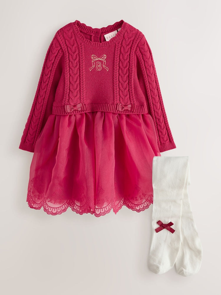 Baker by Ted Baker Red 2 Piece Knitted Mesh Dress & Tights Set - Red / Up To 3 Months (50 - 62cm)