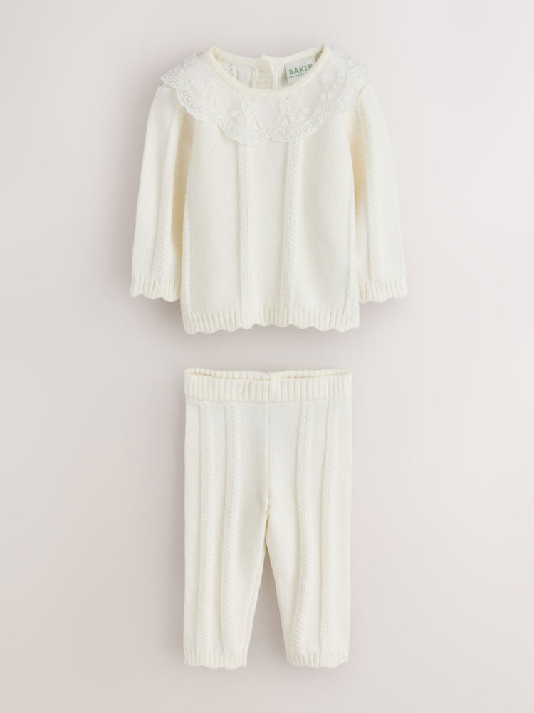 Baker by Ted Baker Cream 2 Piece Organza Collared Cable Knit Set