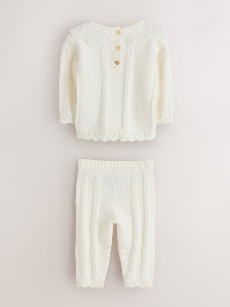 Baker by Ted Baker Cream 2 Piece Organza Collared Cable Knit Set