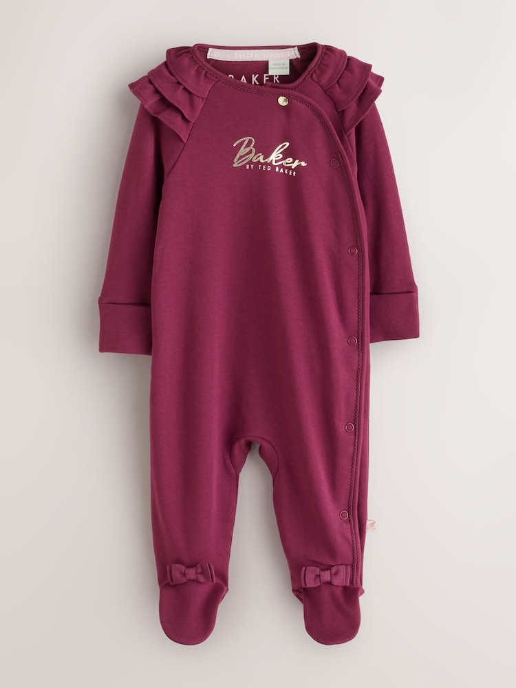 Baker by Ted Baker Burgundy Red Cotton Printed Sleepsuits 3 Pack