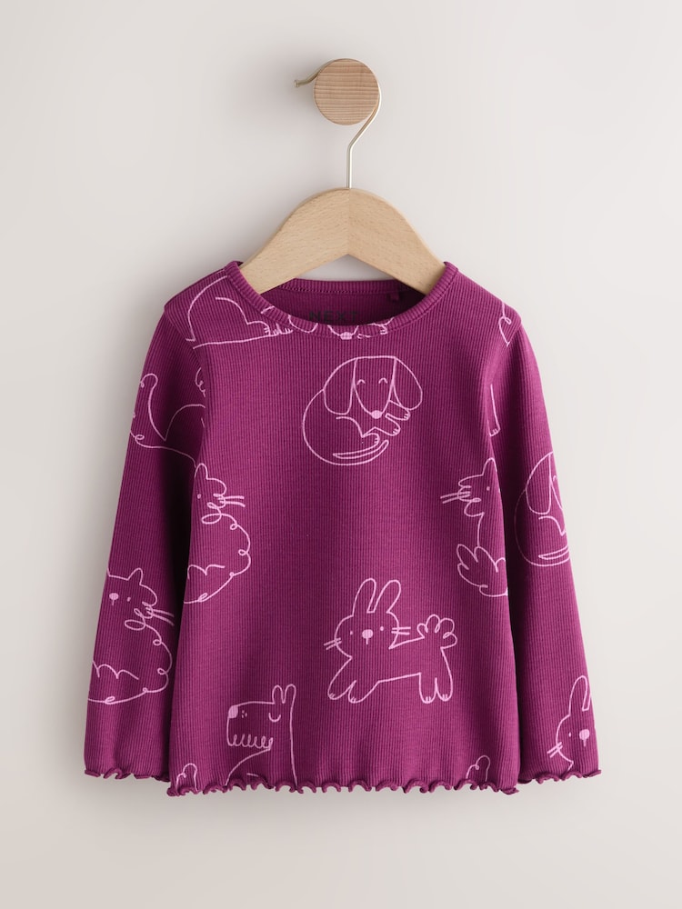 Burgundy Red Cat Dog Rib Long Sleeve T-Shirt (3mths-7yrs)