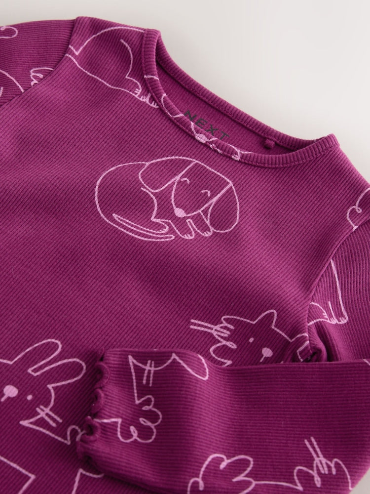 Burgundy Red Cat Dog Rib Long Sleeve T-Shirt (3mths-7yrs)