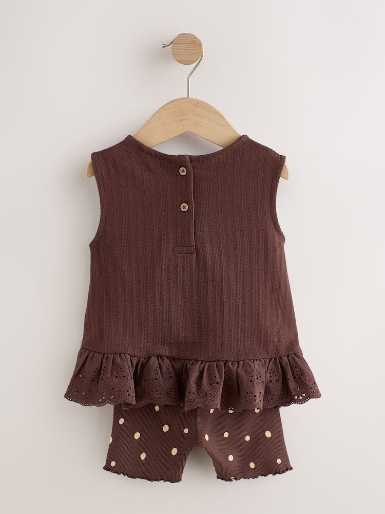 Brown Broderie Vest and Shorts Set (3mths-7yrs)