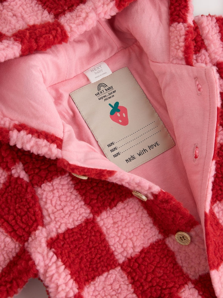 Pink and Red Checkerboard Borg Hooded Baby All-In-One (0mths-2yrs)