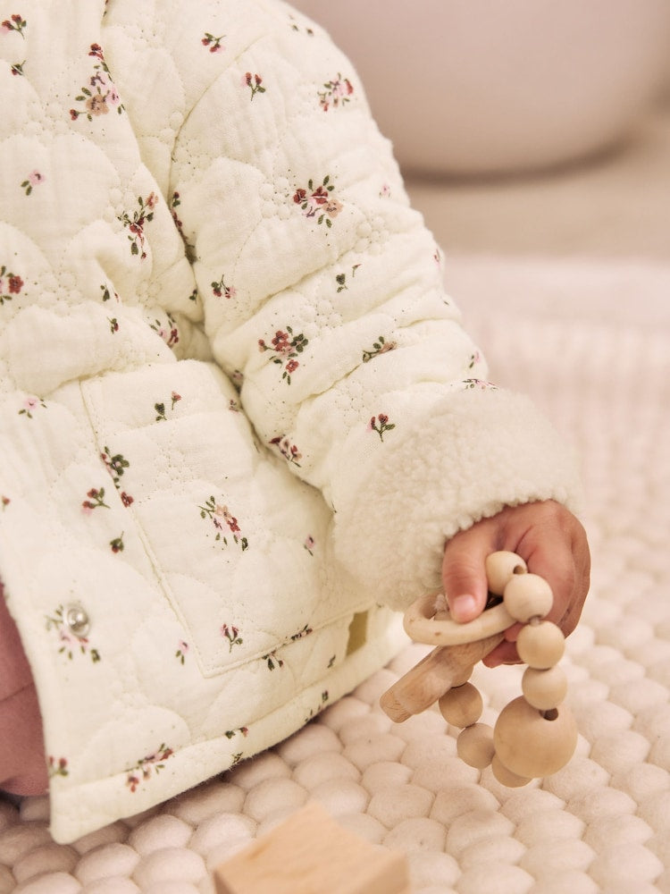 Ecru Floral Crinkle Popper Through Baby Jacket (0mths-2yrs)