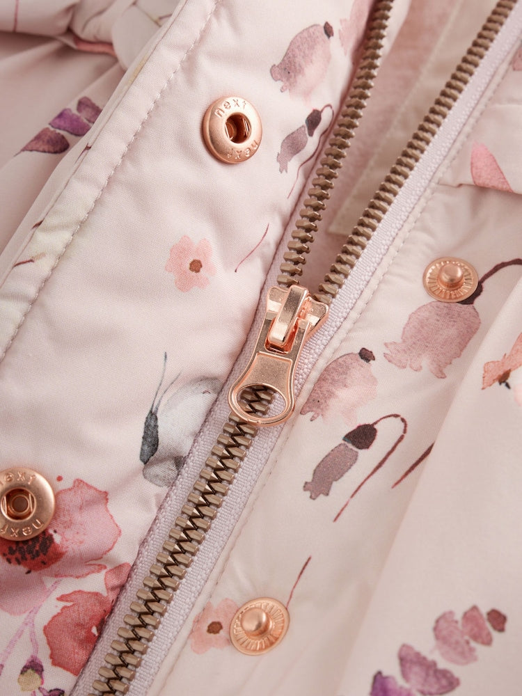 Watercolour Printed Bow Front Puffer Baby Jacket (0mths-2yrs)