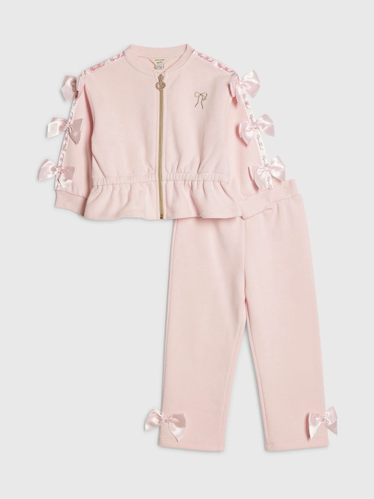 River Island Pink Bow Cinched Sweatshirt & Trackset - Size 12-18 Months (80-86cm)