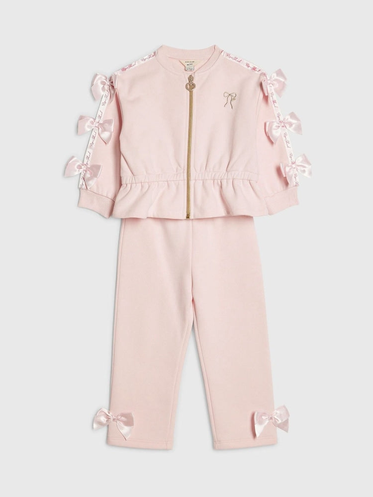 River Island Pink Bow Cinched Sweatshirt & Trackset - Size 12-18 Months (80-86cm)