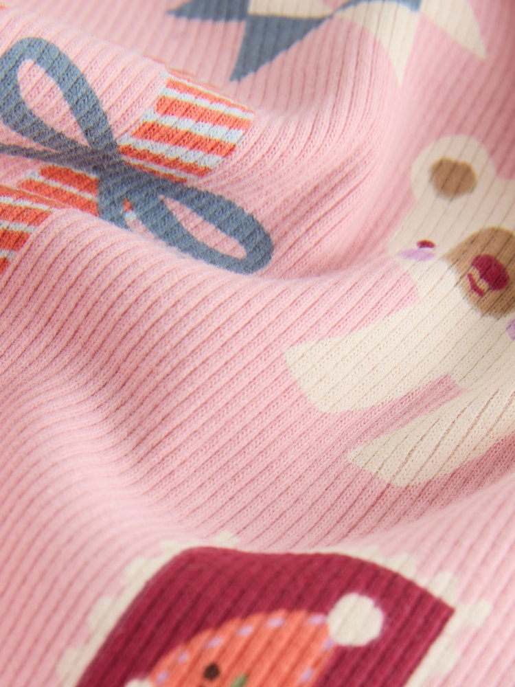 Pale Pink Christmas Ribbed Flare Leggings (3mths-7yrs)