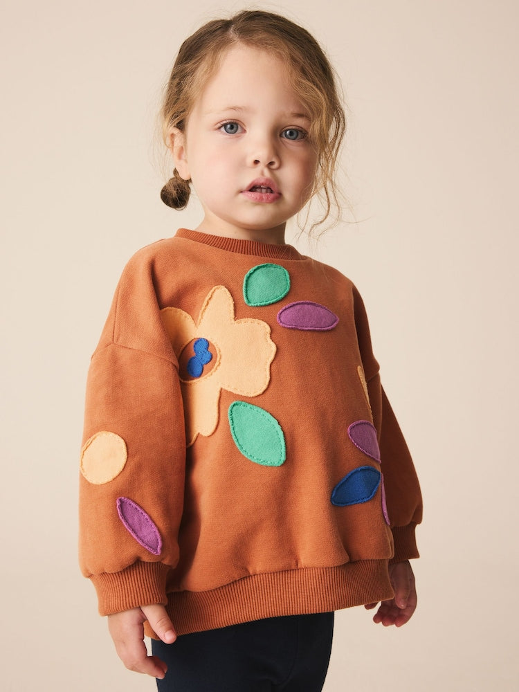 Rust Brown Flowers Crew Neck Sweatshirt (3mths-7yrs) - 12-18 Months (80-86cm)