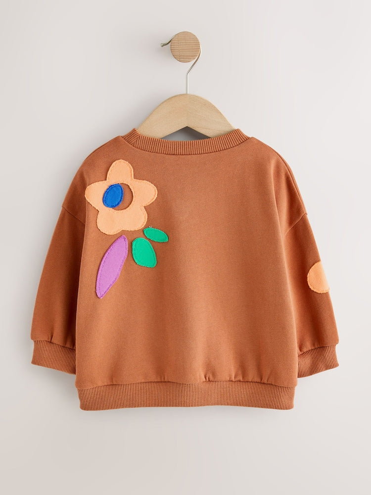 Rust Brown Flowers Crew Neck Sweatshirt (3mths-7yrs)
