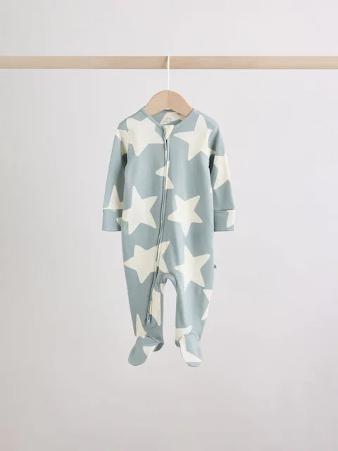 Green Star Two Way Zip Baby Sleepsuits 5 Pack (0mths-2yrs)