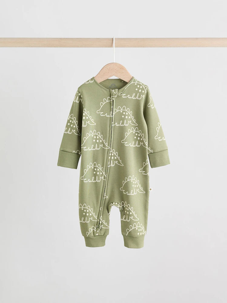 Multi Dino Two Way Zip Baby Sleepsuits 5 Pack (0mths-3yrs)