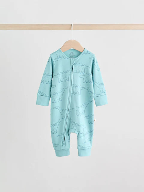 Multi Dino Two Way Zip Baby Sleepsuits 5 Pack (0mths-3yrs)