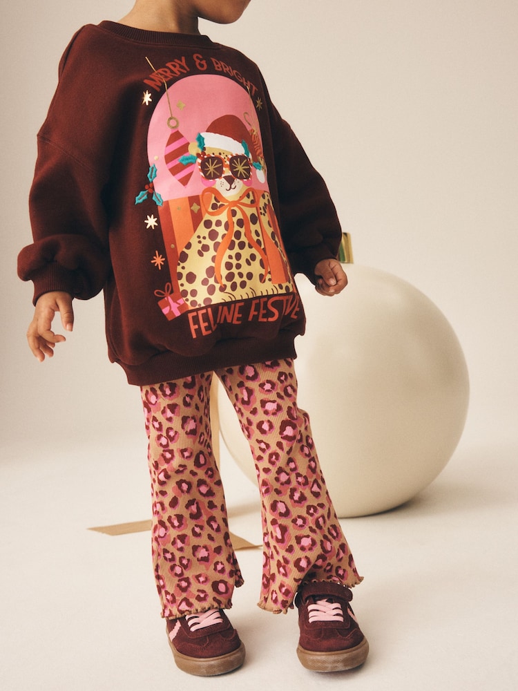 Pink Christmas Leopard Sweatshirt and Flare