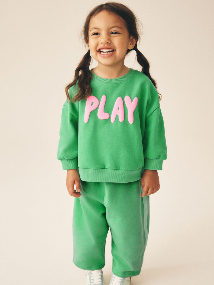 Green Play Crew Neck Sweatshirt and Barrel Trousers Set (3mths-7yrs)