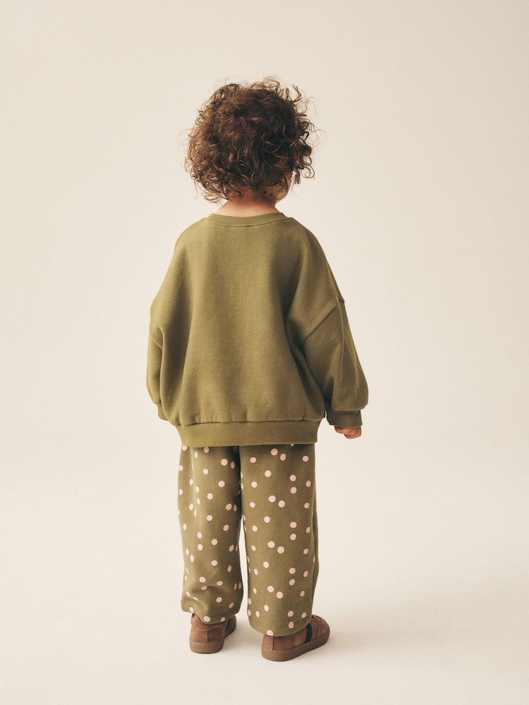 Khaki Green Bunny Crew Neck Sweatshirt and Barrel Trousers Set (3mths-7yrs)
