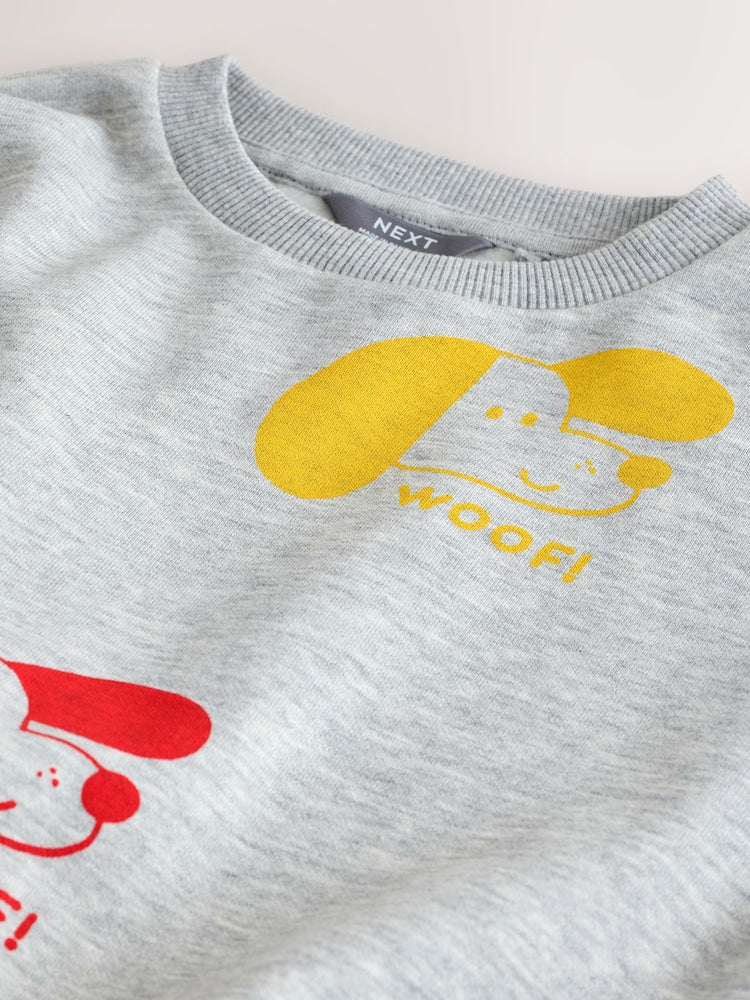 Grey Printed Dogs All Over Printed Crew Neck Sweat Top (3mths-7yrs)