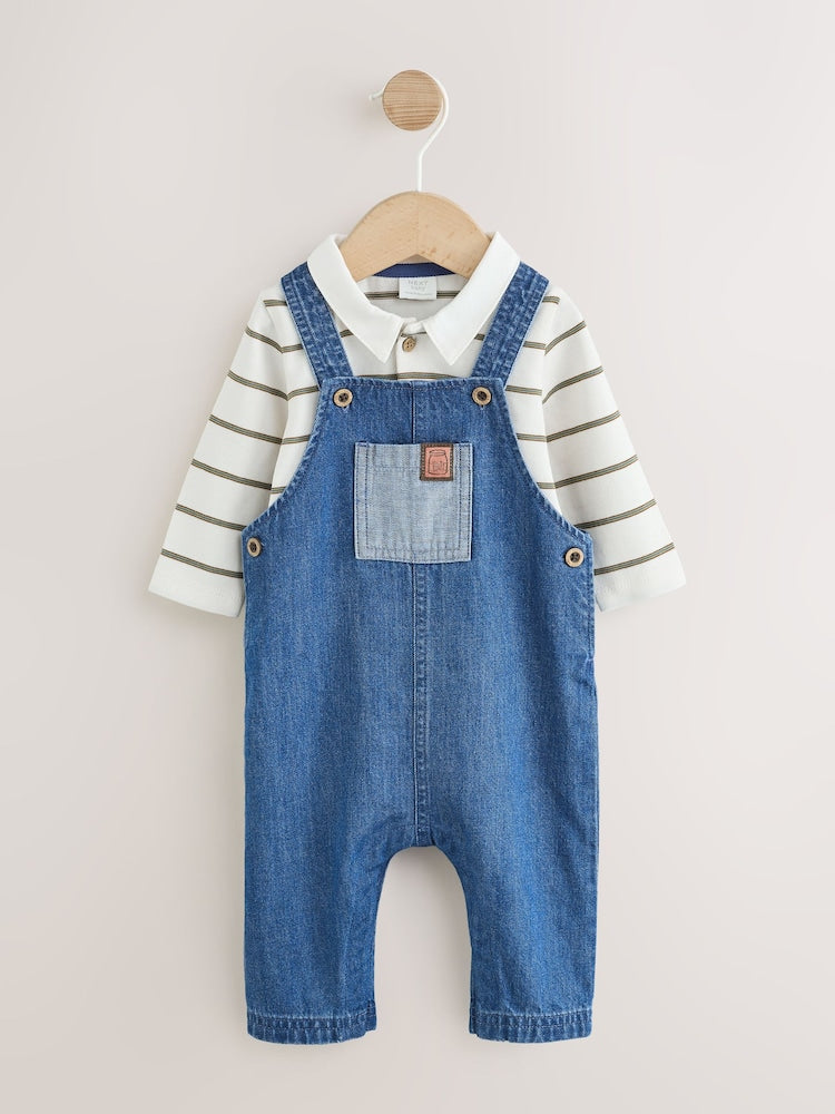 Blue Denim Baby Dungarees and Polo Bodysuit Set (0mths-3yrs)