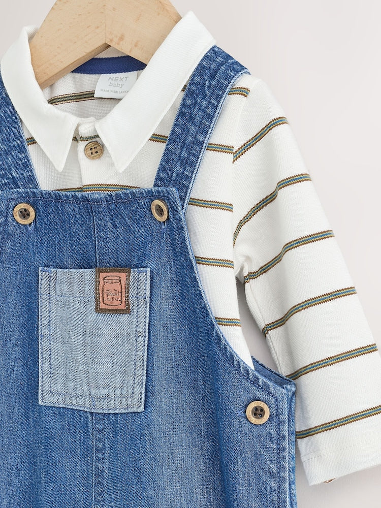 Blue Denim Baby Dungarees and Polo Bodysuit Set (0mths-3yrs)