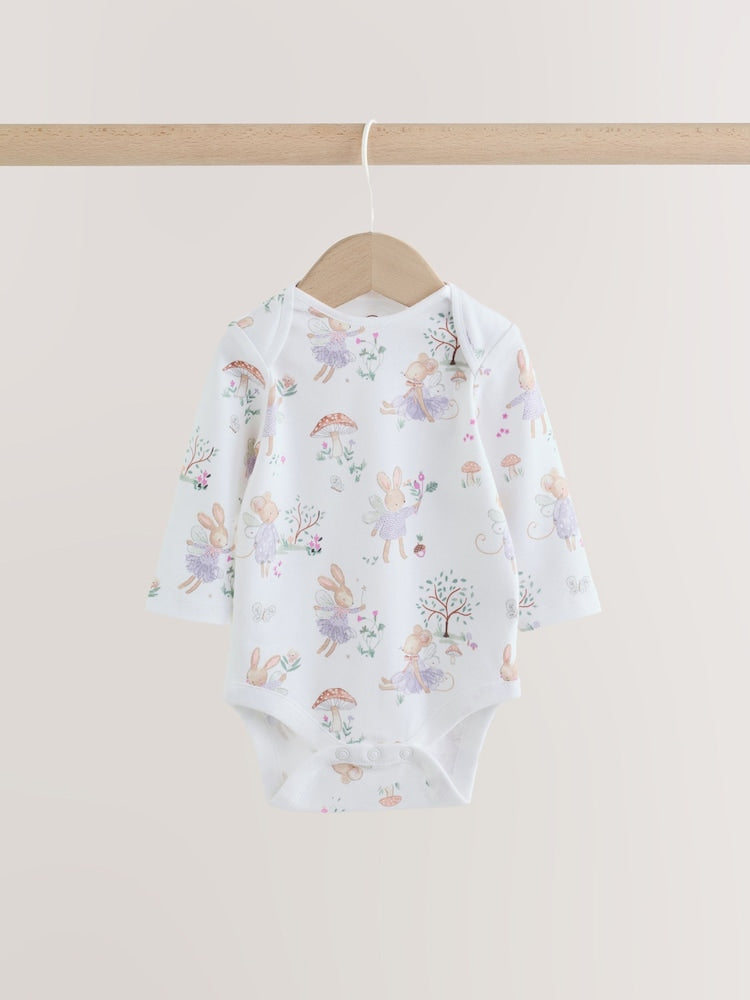 Lilac/Sage Fairy Mouse Long Sleeve Baby Bodysuits 5 Pack
