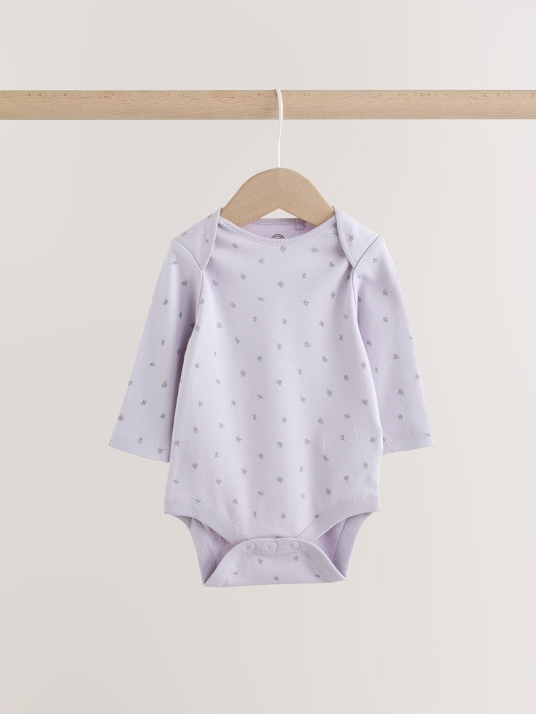 Lilac/Sage Fairy Mouse Long Sleeve Baby Bodysuits 5 Pack