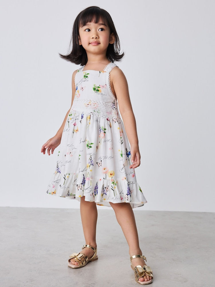 Baker by Ted Baker Linen Blend Floral Print Tiered Dress