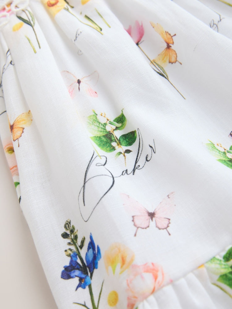 Baker by Ted Baker Linen Blend Floral Print Tiered Dress