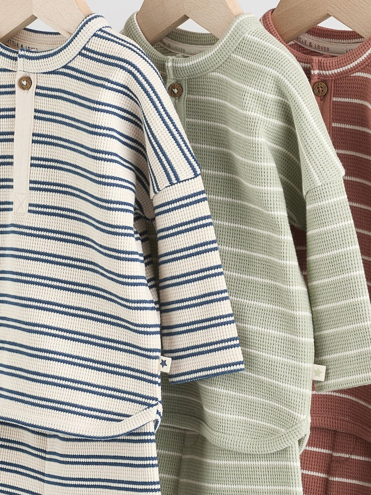 Green/Blue/Brown Stripe Baby Top & Leggings 6 Piece Set (0mths-3yrs) - Size Up to 1 Month (56cm)
