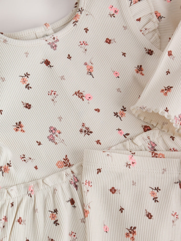 Ecru Floral Peplum Top and Leggings Baby Set (0mths-2yrs)