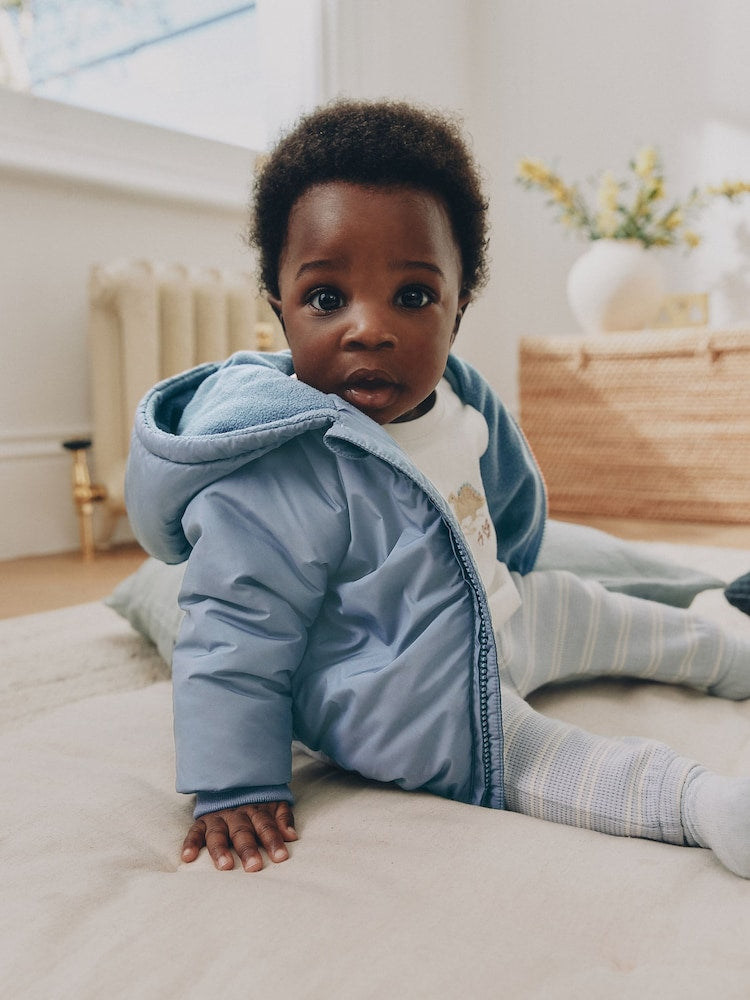 Blue Hooded Mid-Weight Fleece Lined Puffer Baby Jacket (0mths-2yrs)