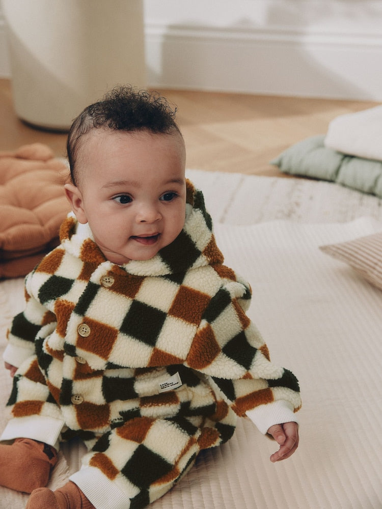 Checkerboard Borg Button Hooded Baby Pramsuit (0mths-2yrs)