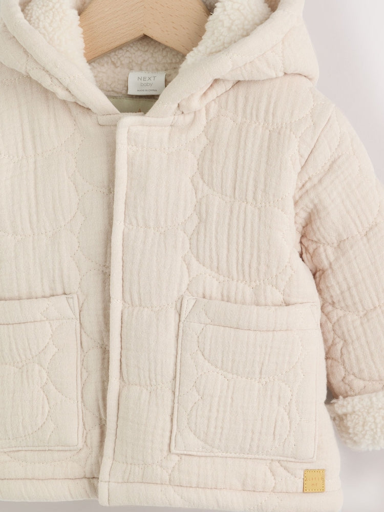 Cream Crinkle Bear Face Quilted Baby Jacket