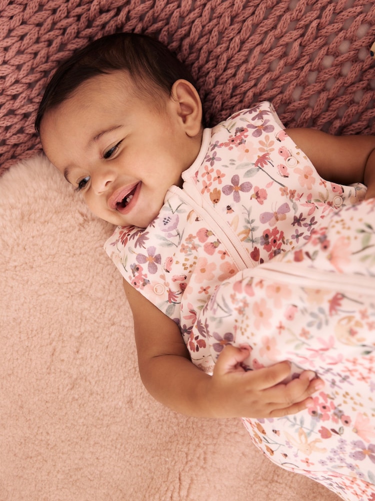 Pink Floral 2.5 Tog Removable Sleeve Baby Sleep Bag