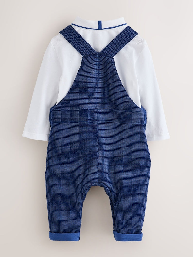 Baker by Ted Baker Navy Textured Dungaree and Polo Shirt Set