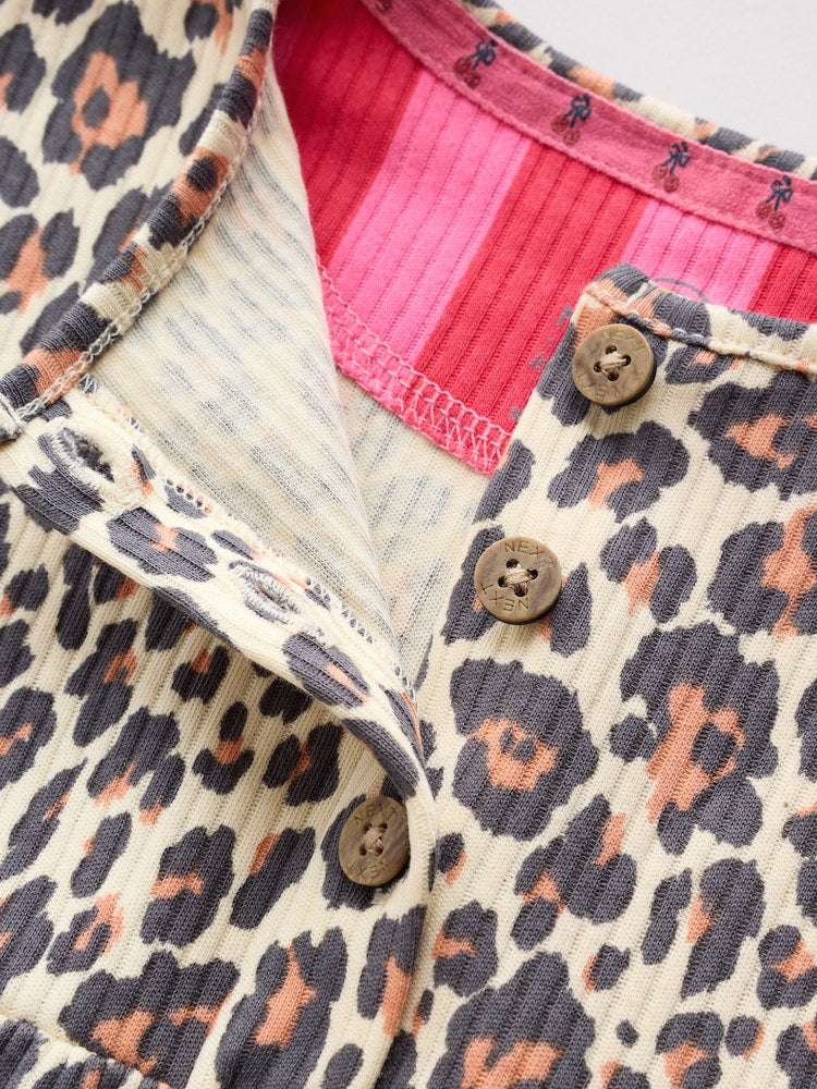Pink and Leopard Printed Button T-Shirt Jersey Baby Rompers 3 Pack
