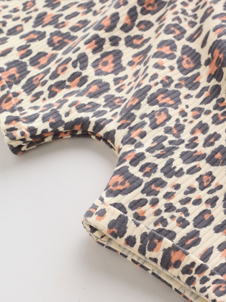 Pink and Leopard Printed Button T-Shirt Jersey Baby Rompers 3 Pack