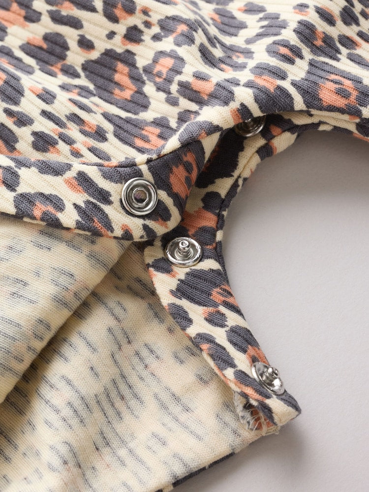 Pink and Leopard Printed Button T-Shirt Jersey Baby Rompers 3 Pack