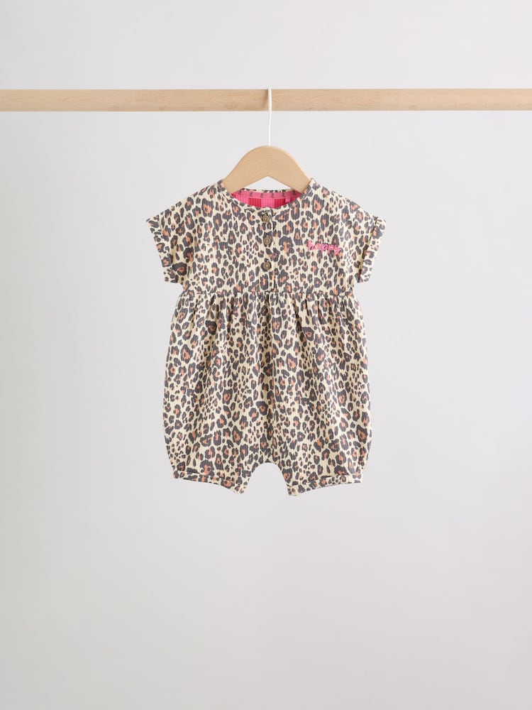 Pink and Leopard Printed Button T-Shirt Jersey Baby Rompers 3 Pack